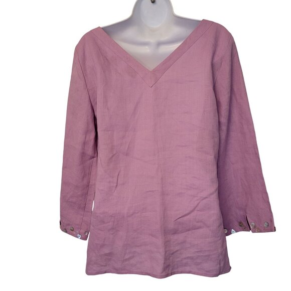 Richard Malcolm S Purple Irish Linen Top Shell Button Accents Flowy Boxy Oversiz - Picture 4 of 7